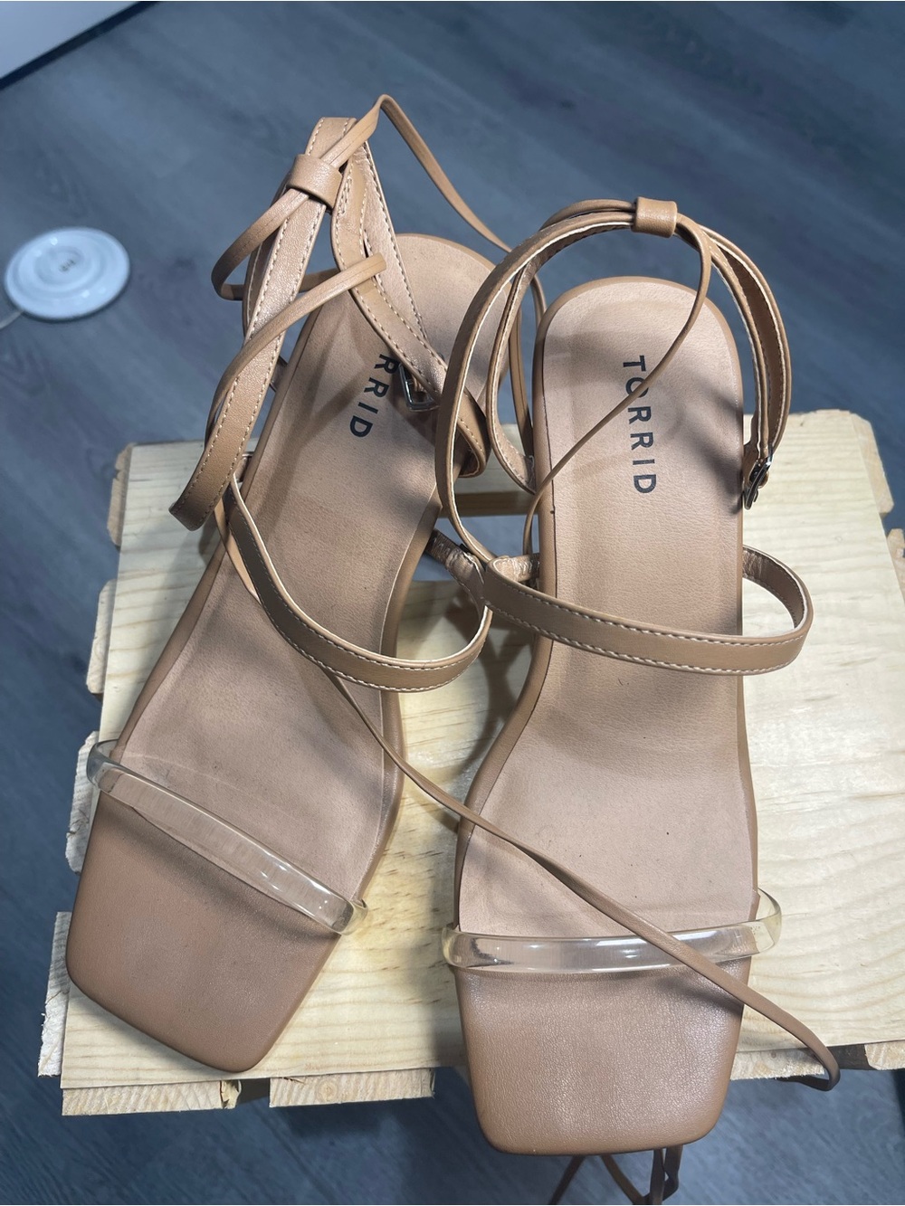 Torrid Tan Strappy Square-Toe Low Heel Sandals 10WW